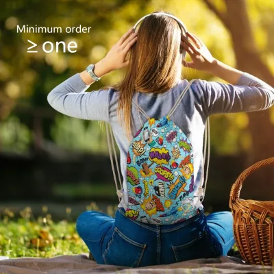 DIY Custom Logo Unisex Polyester Lightweight Drawstring Backpack Minimum Order One Piece for Outdoor Fitness & Beach Travel