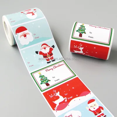 Custom Christmas Gift Tag Stickers Roll Holiday Adhesive Labels for Packaging