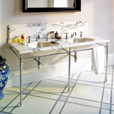 Export Europe United States High-end Neoclassical Bathroom Marble Countertop Carving Finish Custom Metal Bracket Floor Standing