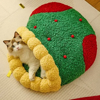 ASTON Holiday Season Christmas Warm Winter Plush Lamb Wool Pet Nest for Cats & Dogs-Indoor/Outdoor Use Sleep Comfort