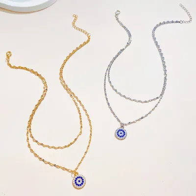 Fashion Pendant Necklaces Women Double-Layer Gold-Plated Evil Eye Necklace