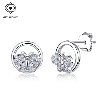Dainty Circle Butterfly CZ Earrings S925 Sterling Silver Minimalist Daily Jewelry