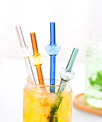 Creative Love Glass Straw Transparent Color Straight Tube High Borosilicate Heat-resistant Milk Tea Juice Glass Straw