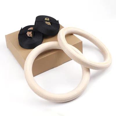 Customizable Gym Rings Wooden Gymnastic Calisthenics Rings with Straps for Fitness Strength Training for Gym Use