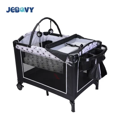 3-in-1 Baby Crib Baby Playard Sturdy Play Yard with Padded Mat and Toy Bar with Soft Toys