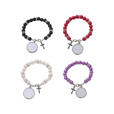 Wholesale Trendy Religious Rosary Cross Bracelets Newest Sublimation Metal Rosaries Novelty Gifts