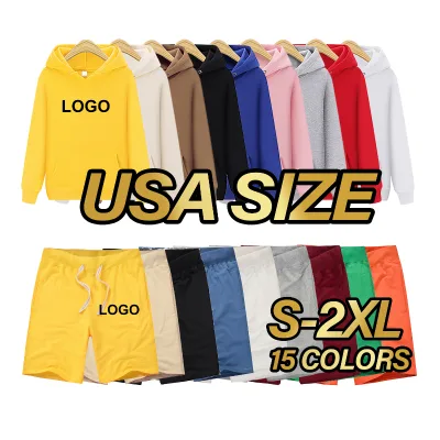 100% Cotton Bulk Wholesale Custom Logo Design Hoodie Short Set Mens Joggers Sets With and Unisex Hoodie Jogger Set for Man