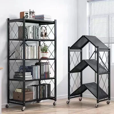 Household Customized Folding Kitchen Storage Organizing Shelf Metal Iron Multi-Tier Storage Foldable Rack Shelf