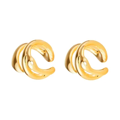 Gemnel Fine Jewelry 925 Sterling Silver Flow Wave High-polish Wear Ear Cuff Golden Earrings
