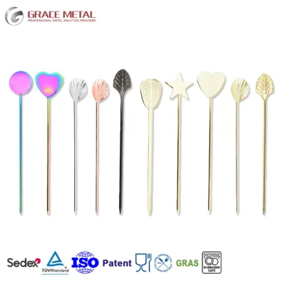 Fast Shipping Stainless Steel Cylinder Party Accessory Fruit Skewer Bar Pick Drink Stirrers Mixers Custom Martini Cocktail Picks