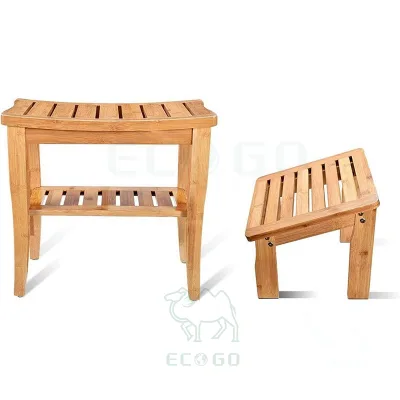 Deluxe Bamboo Shower Bench with Underneath Storage Shelf - Durable Wooden Spa Seat for Practical Use