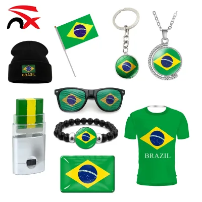 High Quality Brazil Fan Sets T-shirts Necklace Hat Fan Painting Bracelet Keychain Glasses Sports Fan Party Celebration