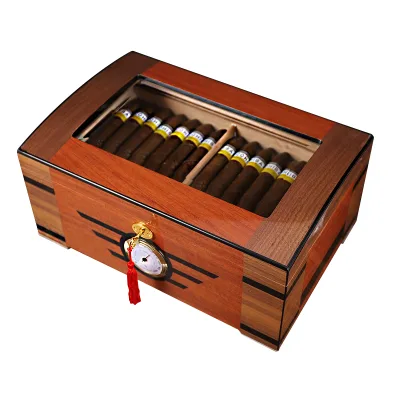 High Glossy Glass Top and Clear Wooden Cigar Box Manufacturer's Table Humidor for Club for Storing Cigars
