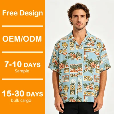 OEM Factory Custom Design Hawaiian Shirt Vintage Retro Skin Friendly Fabric Big Size Custom Embroidery Logo Apparel Sourcing