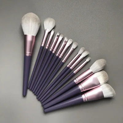 14pcs Purple Makeup Brush Set Wood Handle Custom Makeup Brushes Bulk Custom logo Design Custom Makeup Premium Face Brushes Pack