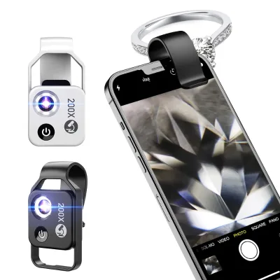 Popular 200X Mobile Microscope Lens with CPL MS002 Clip-type Phone Marco Lens 120mAh Cell Phone Camera with 2 Gears LED Light