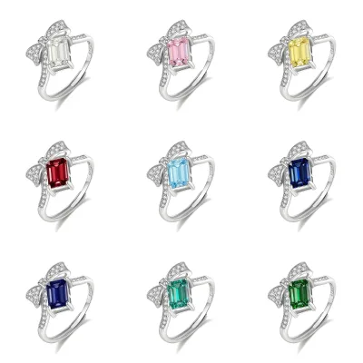 Luxury Design Elegant Bowknot Princess Pink Zirconia Ring S925 Sterling Silver Statement Ring Trendy Accessory Wholesale