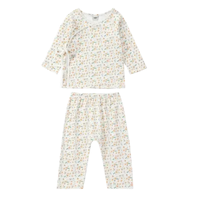 OEM Soft Organic Cotton Baby Sleepsuit Set Hook Loop Closure Cute Unisex Design for Infants Toddlers-Franquil Floral Kimono Long