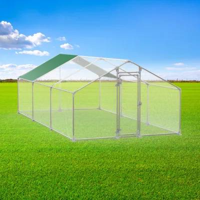 Large Chicken Coop Chicken Run for 10 Chickens , Walk-in Poultry Cage for Yard with Waterproof and Anti-UV Cover Lockable Door D