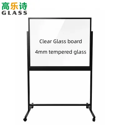 Office Mobile Glass Dry Erase Board on Wheels 4mm Tempered  Clear Glass Writing Board Aluminum Frame 360 Swivel Casters