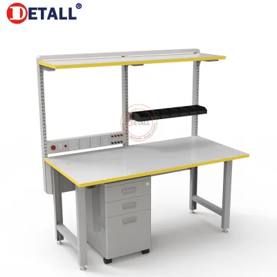 Detall Adjustable Factory Metal Work Bench With Pegboard and Tool Drawer