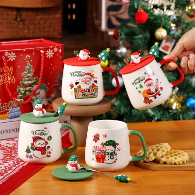 Light Luxury Custom Set Santa Claus Relief Ceramic Cup Christmas Ceramic Mug Business Gift