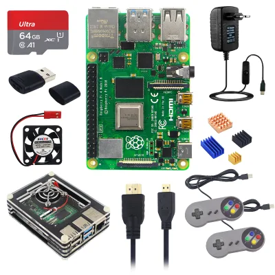 Raspberry Pi 4 Game Kit + Gampads + 64 32 GB TF Card + Acrylic Case + Fan + Switch Power Supply +HD-compatible Cable for RPi 4