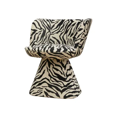 Zebra Print Leisure Chair with Tub Shaped Conic Pedestal Base Black Cream Upholstered Sculptural Living Room Accent Chair Sessel
