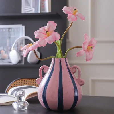 Modern Boho Rustic Aesthetic Decorative Ceramic Flower Vase for Home Decor, Living Room, Bookshelf, Office, Table Centerpiece