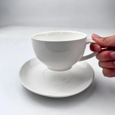 Custom Printed Ceramic Coffee Cup and Saucer Set for Cafe and Restaurant Business
