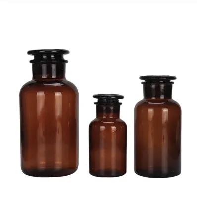 150ml 250ml 500ml Wide Mouth Amber Glass Apothecary Jars Glass Bottle With Glass Lid