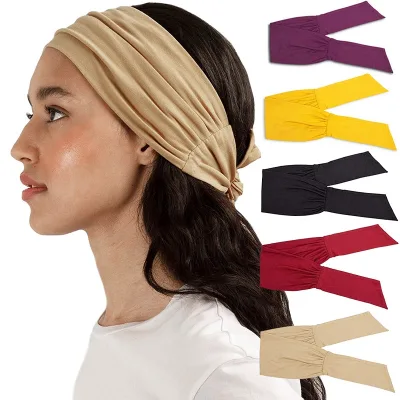 LOW MOQ Custom LOGO Adjustable Knotted Headbands for Women Cotton Elastic Non-Slip Hair Bands for Sports Running Yoga