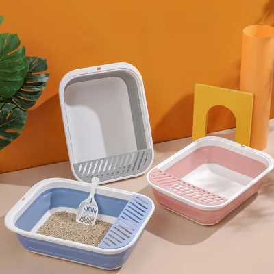 New Open Collapsible Cat Litter Box Kitten Potty Pan Semi-Enclosed Foldable Waterproof Travel Cat Toilet With Scoop