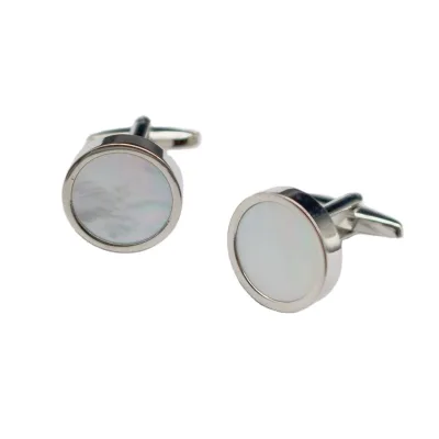 2024 New Round Shell Cufflinks Men's Shirt Metal Copper Silver Natural Shell Cufflinks