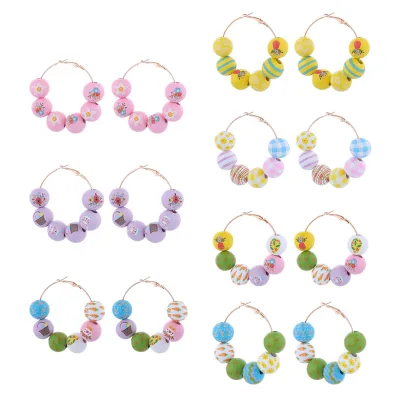 Party Decor Easter Resin Beaded Loop Earrings Easter Jewelry Accessories for Women