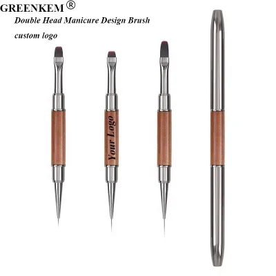 Double Head Manicure Design Brush Wooden Handle Professional Drawing Nail Art Brush