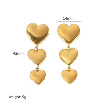 Trendy Gold Heart Dangle Earring Stud Stainless Steel Waterproof Enamel Love Heart Pendant Earrings