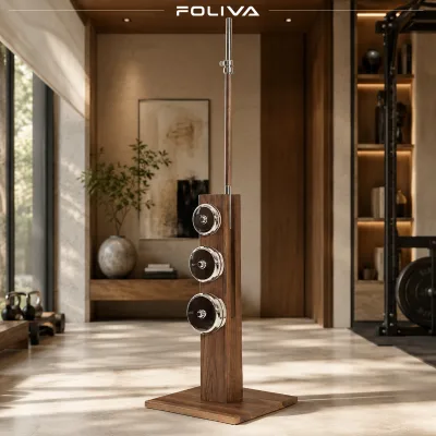 Luxury Solid Walnut Barbell Set with Storage Rack Premium Design Home Gym Equipment for Private Villa Mansion Studio