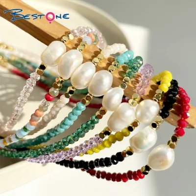 Dainty Non Tarnish 18K Gold Colorful Crystal Pearl Beaded Necklace Women Fashion Stainless Steel Clasp Necklace Jewelry