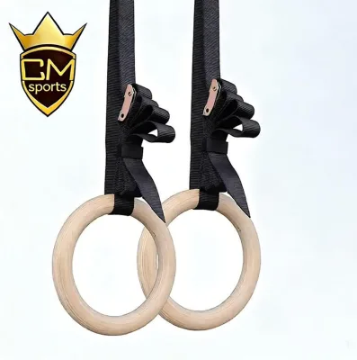 CHENGMO SPORTS Gymnastics Rings Wooden Rings Gymnastics Rings 28 Mm/32 mm Gymnastics Rings with Grip Strap Buckle Straps