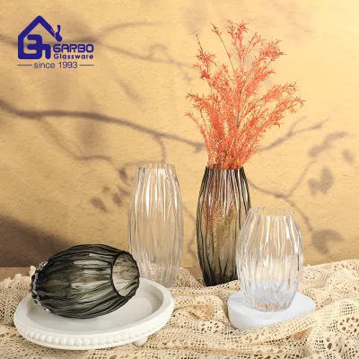 30cm Tall Grey Glass Vase Home Decorative Flower Centerpiece Transparent Glaze for Giftware and Home Decoration