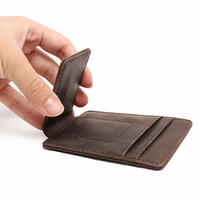 Men's First Layer Cowhide Leather RFID Card Wallet Multi Slot Magnetic Closure Vintage Money Clip