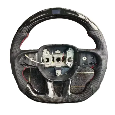 TY Sports Racing Wind Dodge Challenger Red Stitch Leather Steering Wheel Universal Carbon Fiber Insert Model Black Leather