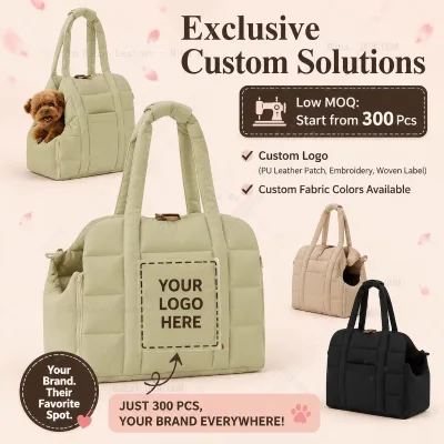 Premium Custom Quilted Waterproof Breathable Portable Nylon Convertible Pet Travel Handbag Zip Bed Thick Handles for Puppy Daily