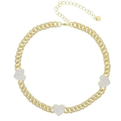 DUYIZHAO New Arrival 7MM Miami Cuban Chain Hip Hop Necklace Brass CZ Heart Choker Necklace Hip Hop Jewelry for Rapper Party Gift
