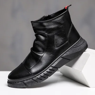 Cross-Border Exclusive Men's Trendy Martin Boots Casual Sports Ultra-Fiber Leather Upper Plus Size New Non-Slip Rubber Sole