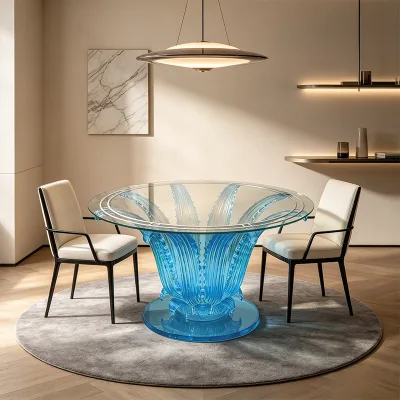 Factory Direct Modern Luxury Dining Table Unique Floral Resin Base Living Room Eco-Friendly Transparent Blue Villa