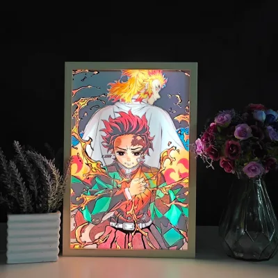 Anime Figure Light Painting Photo Frame Demons Slayer Kimetsu No Yaiba Tanjirou Action Led Lamps Bedroom Decor Kids Gifts