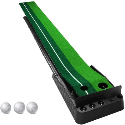 Hot Golf Putting Mat, Indoor Auto Return Golf Putting Green with Baffle Plate, Dual-Track Golf Practice Putting Mat