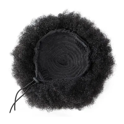 100% 2025 cheapest human remy hair curly afro puff drawstring human hair ponytail hair bun for black women